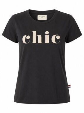Sol Angeles Black 'chic' Short Sleeve Tee with Cream Print